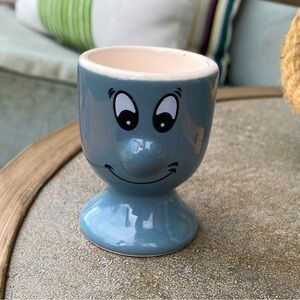 90s Smiley Funny Face Trade Winds Ceramic Egg Cup Holders Gray White Nose VTG